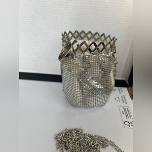 Silver Crossbody Mesh Beggers Bag expandable evening purse